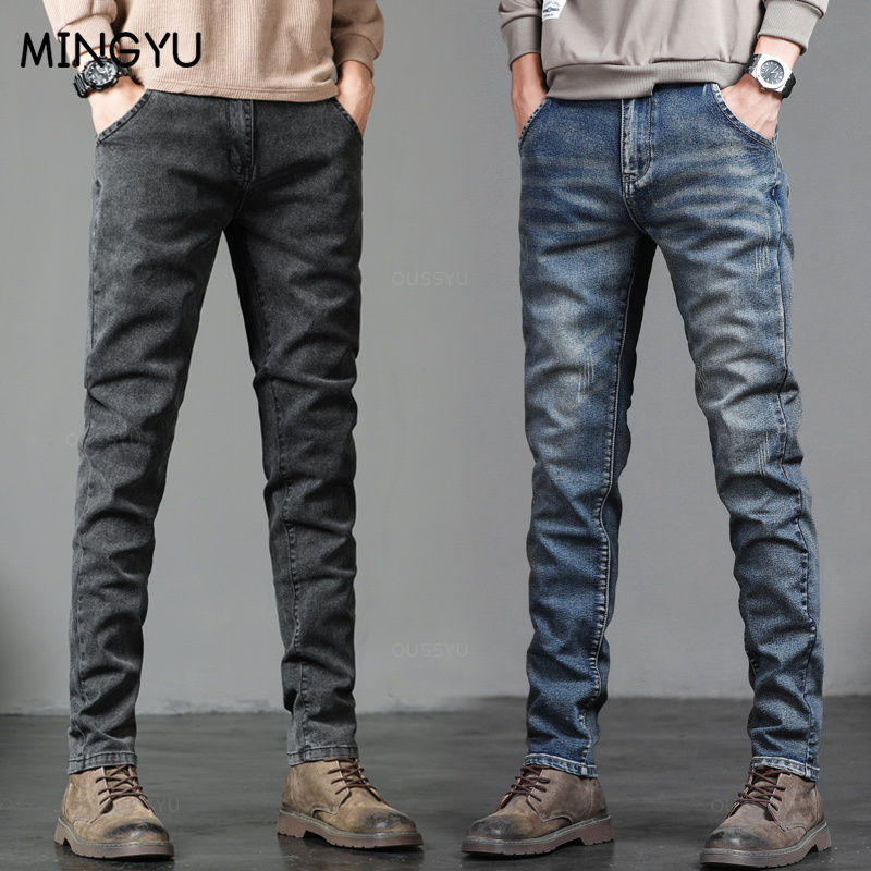 Men'S Fashion Grey Jeans - Spring Autumn Men's Classic Fashion Grey